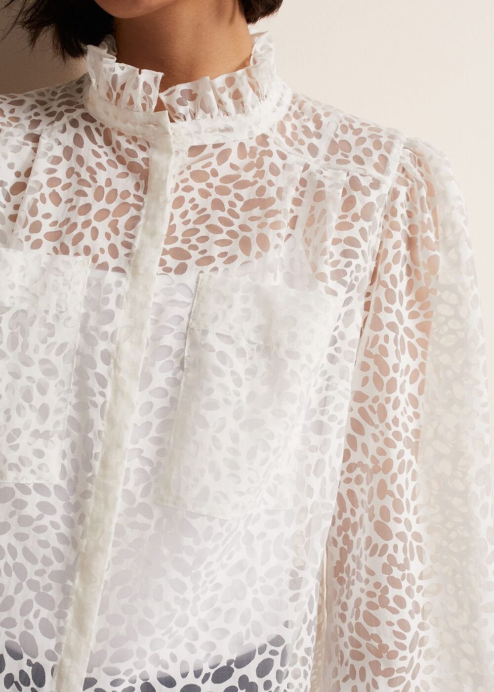 Astella Ruffle Burnout Blouse White