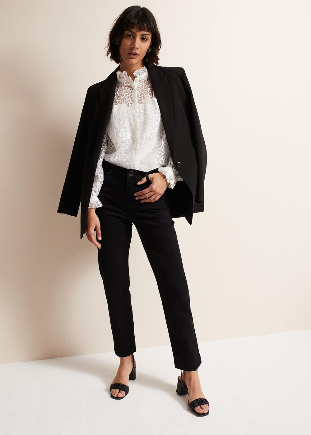 Astella Ruffle Burnout Blouse White