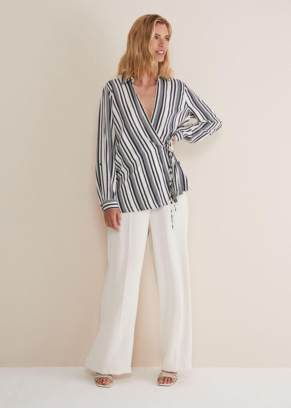 Dalila Striped Wrap Blouse Carbon/Ivory