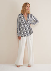 Dalila Striped Wrap Blouse Carbon/Ivory
