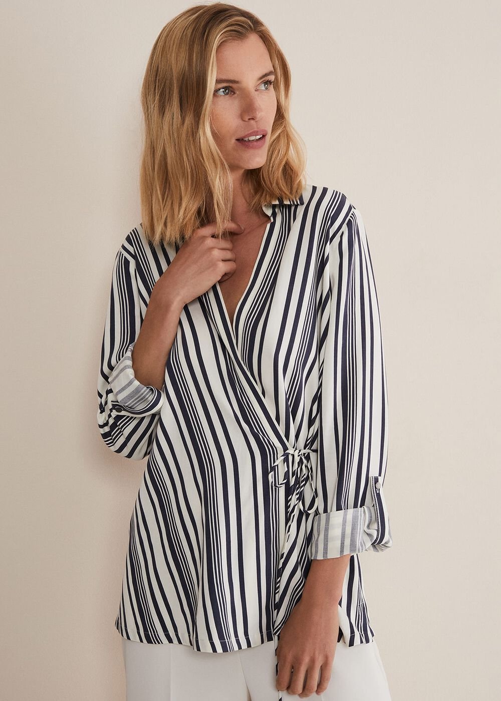 Dalila Striped Wrap Blouse Carbon/Ivory
