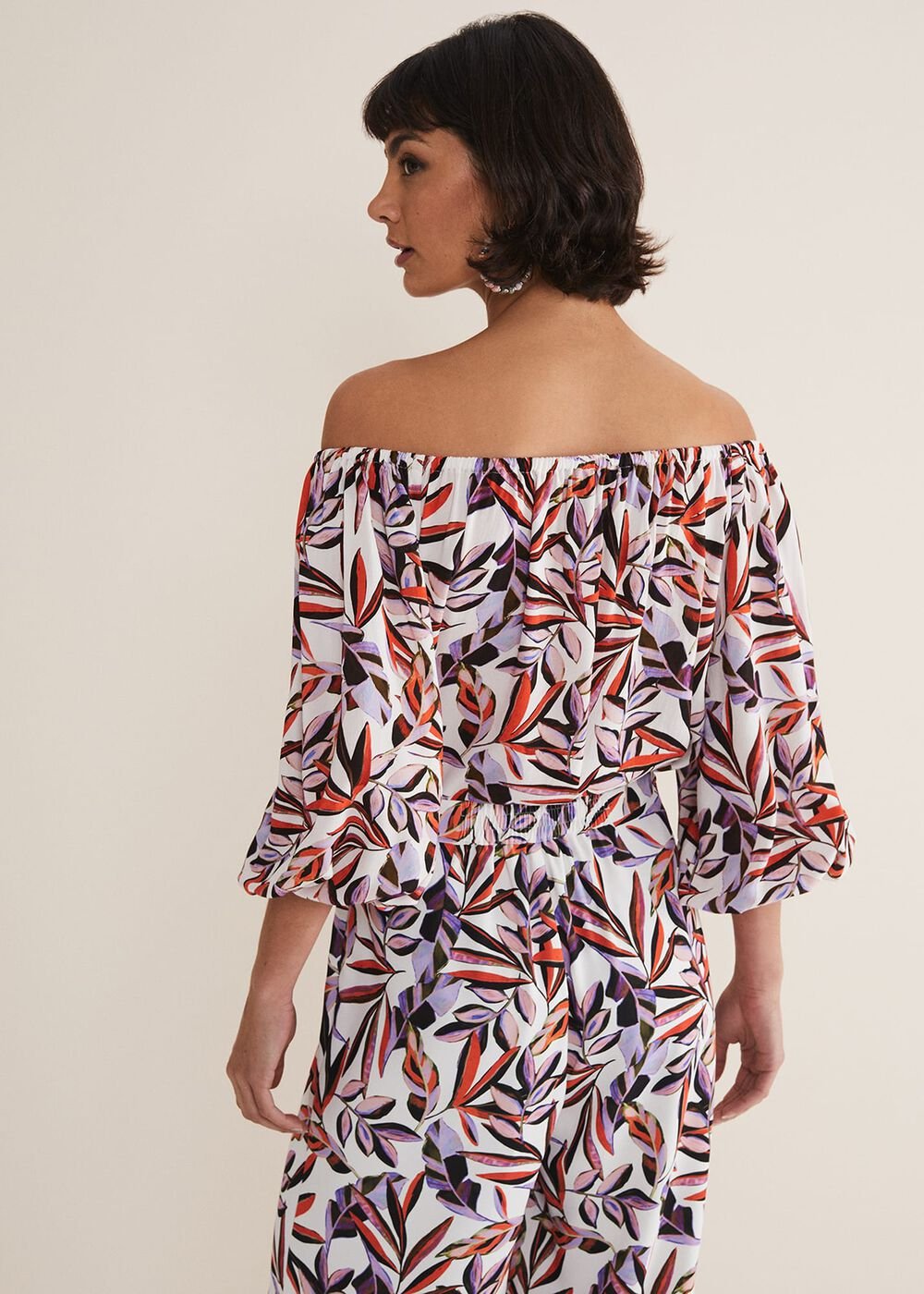 Tona Leaf Print Bardot Top Multi-Coloured