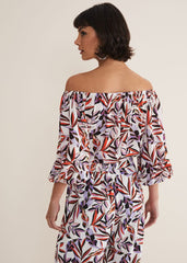 Tona Leaf Print Bardot Top Multi-Coloured