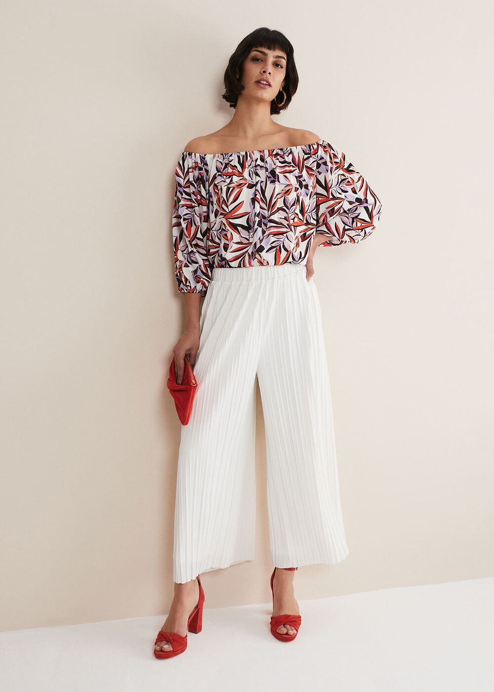 Tona Leaf Print Bardot Top Multi-Coloured