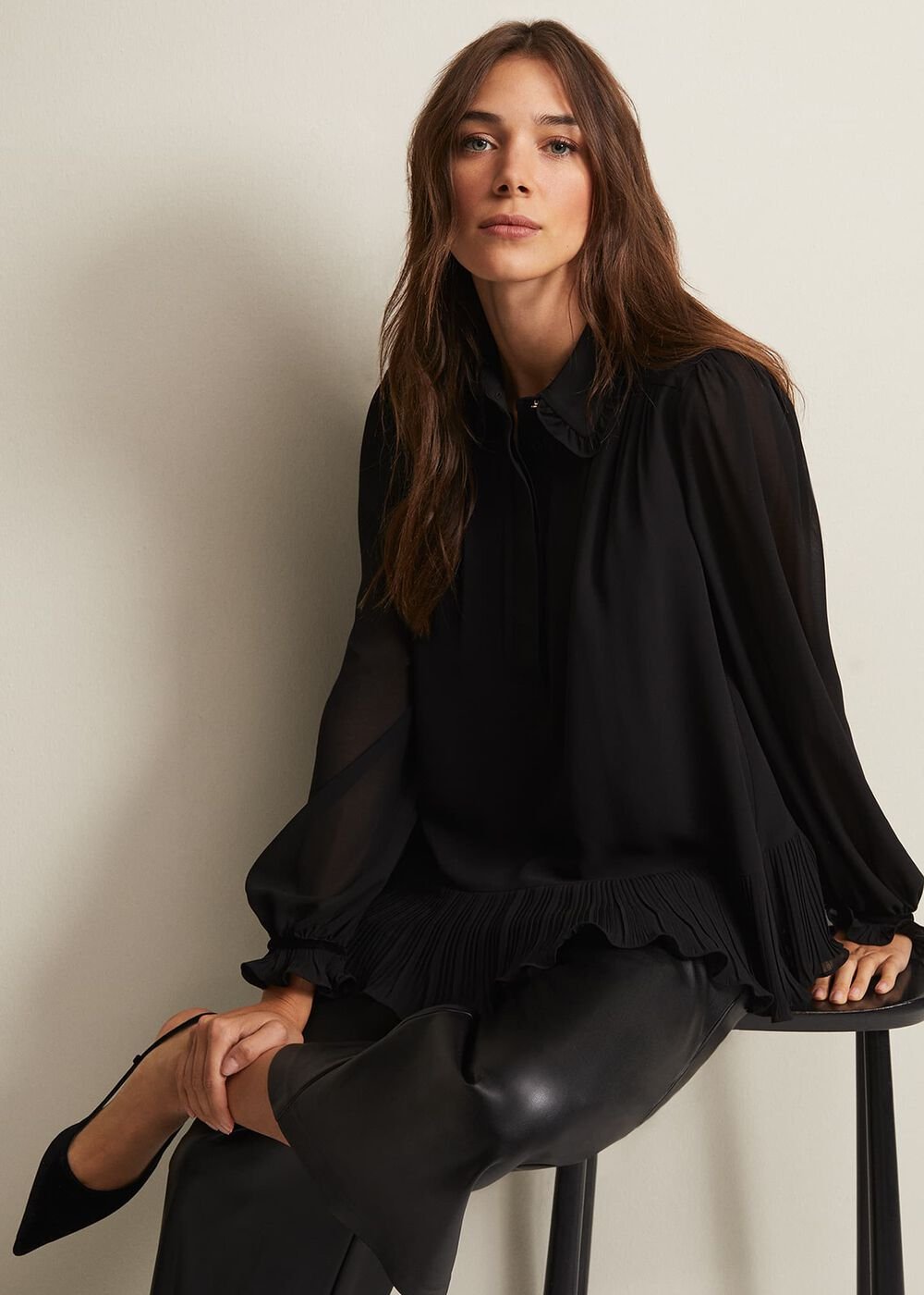 April Black Ruffle Blouse Black