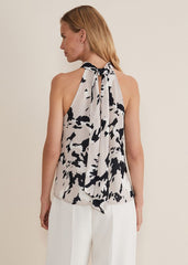 Sejal Printed Halter Neck Top Black/Putty