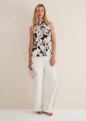Sejal Printed Halter Neck Top Black/Putty