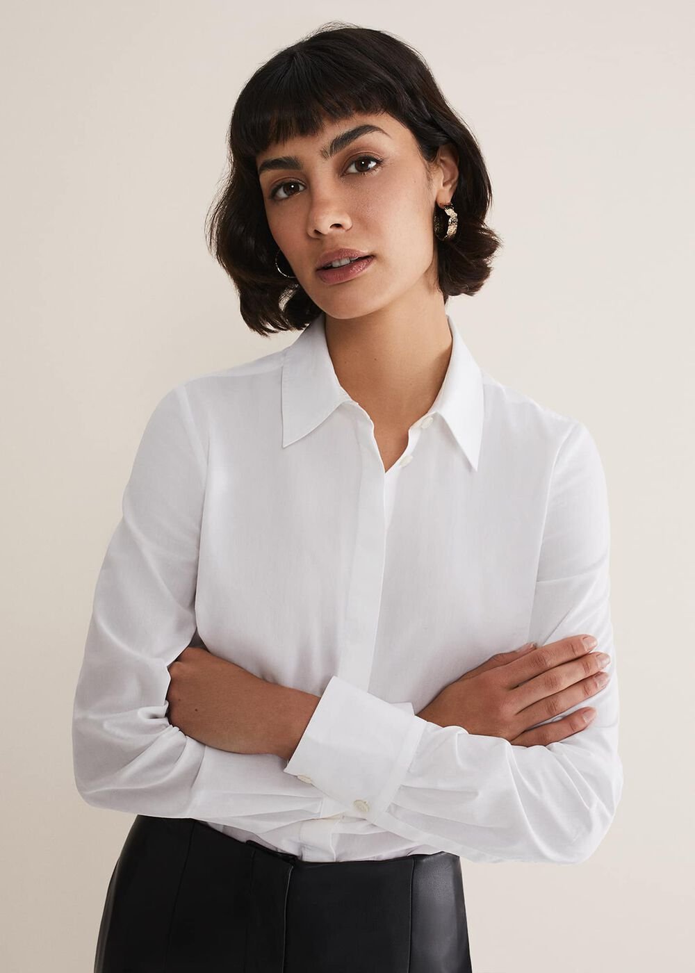 White Cotton Fitted Shirt White