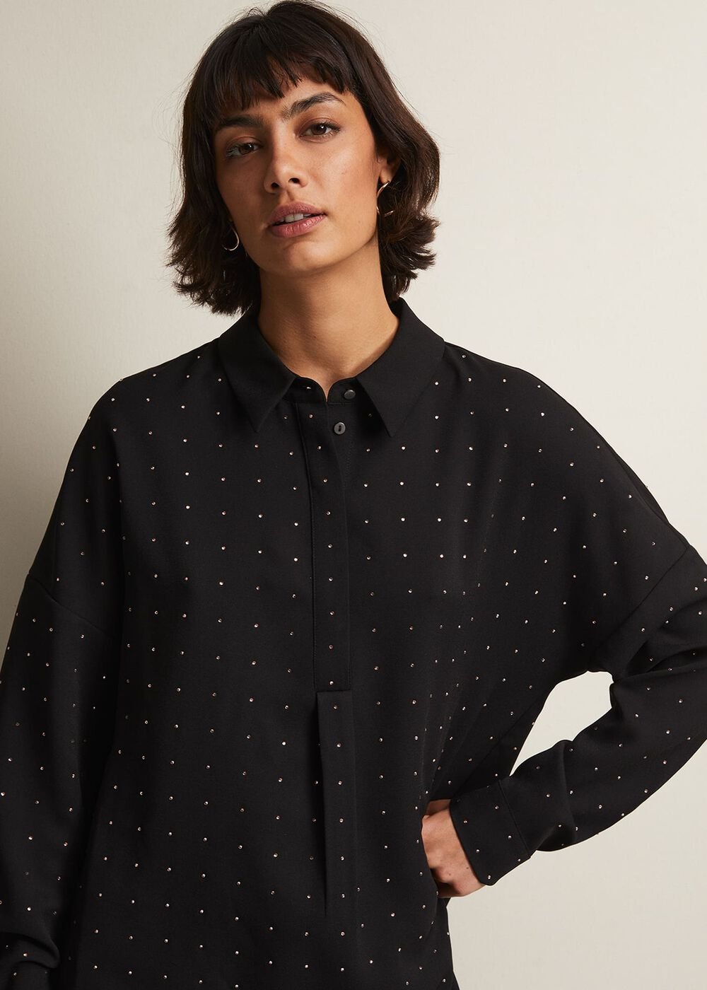 Elowen Embellished Longline Shirt Black