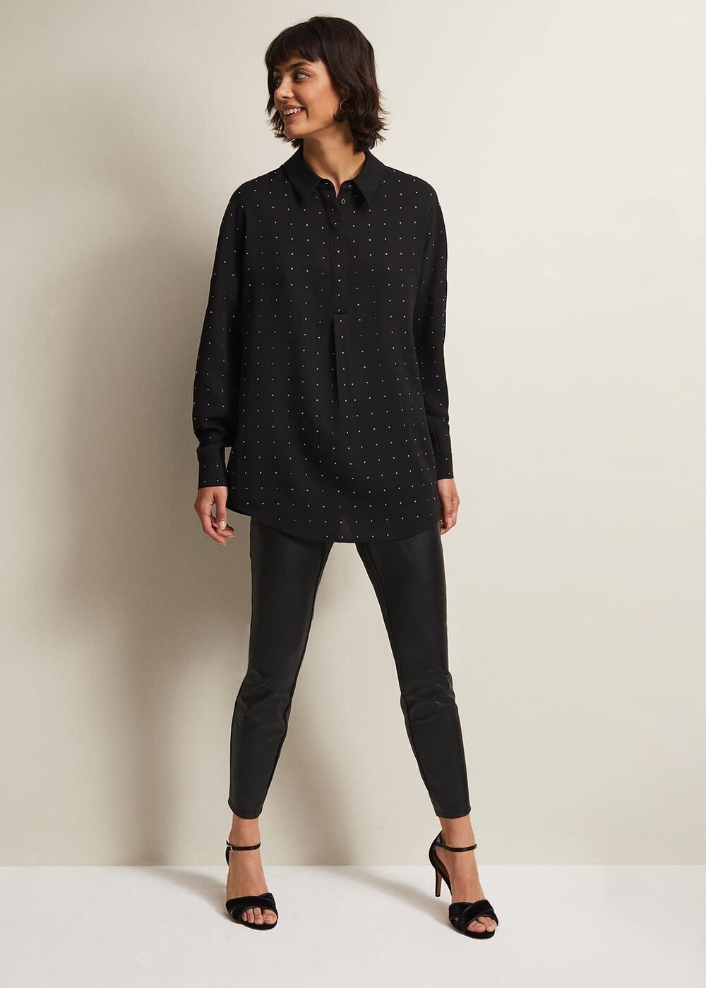 Elowen Embellished Longline Shirt Black