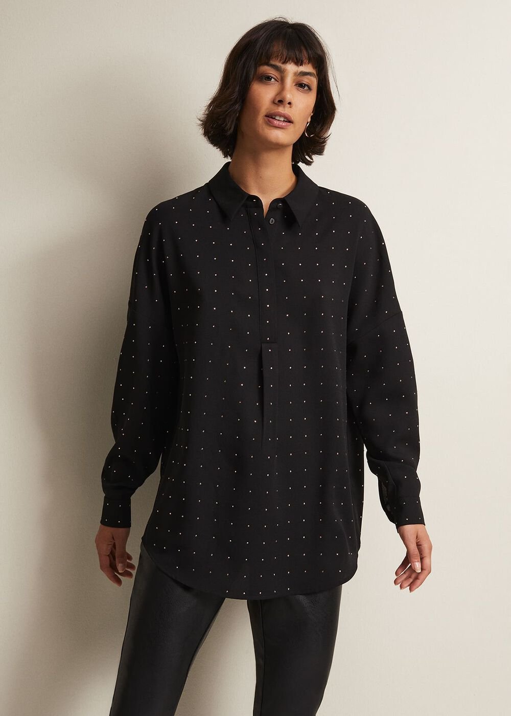 Elowen Embellished Longline Shirt Black