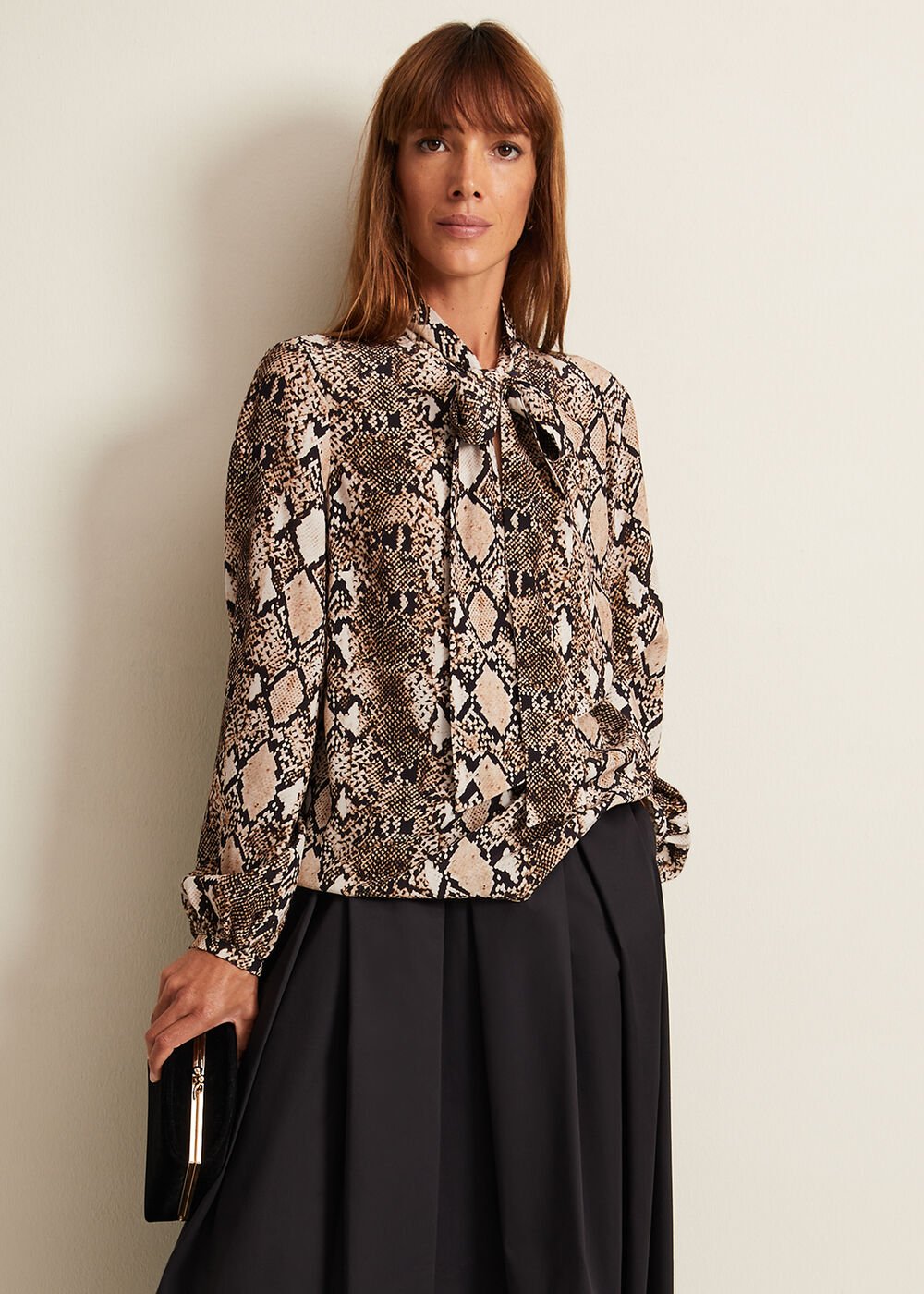 Semira Snake Tie Blouse Neutral