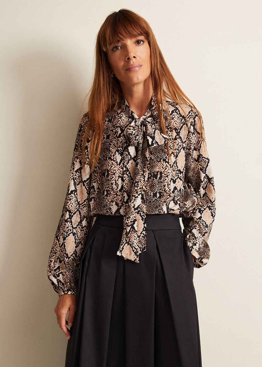 Semira Snake Tie Blouse Neutral