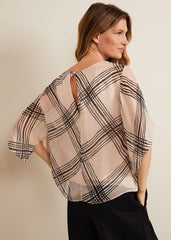 Aleena Check Silk Print Top Cream