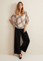 Aleena Check Silk Print Top Cream