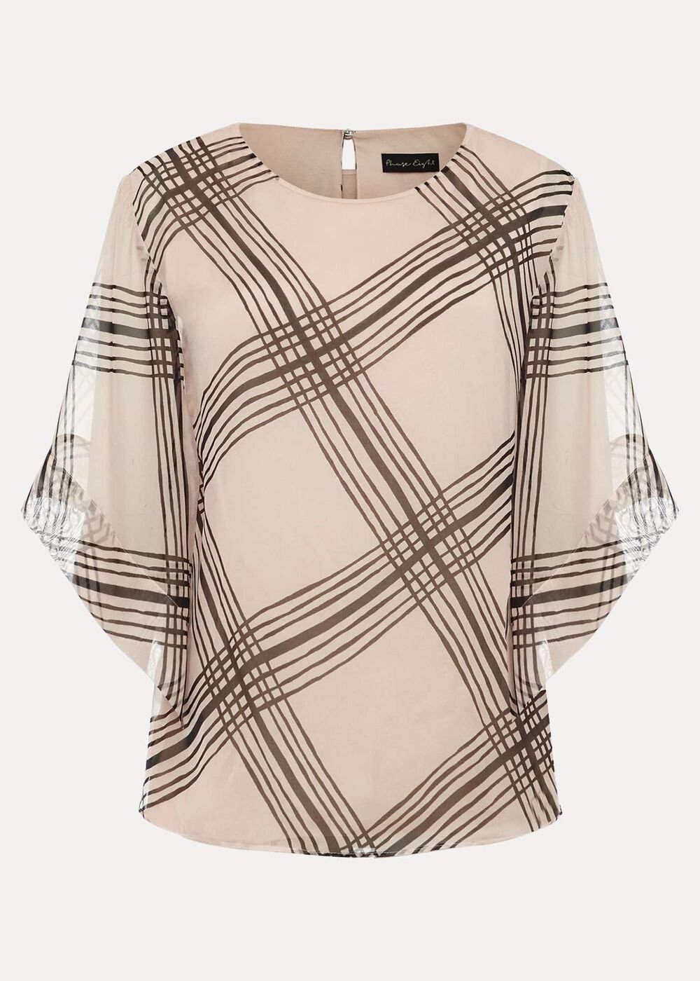 Aleena Check Silk Print Top Cream