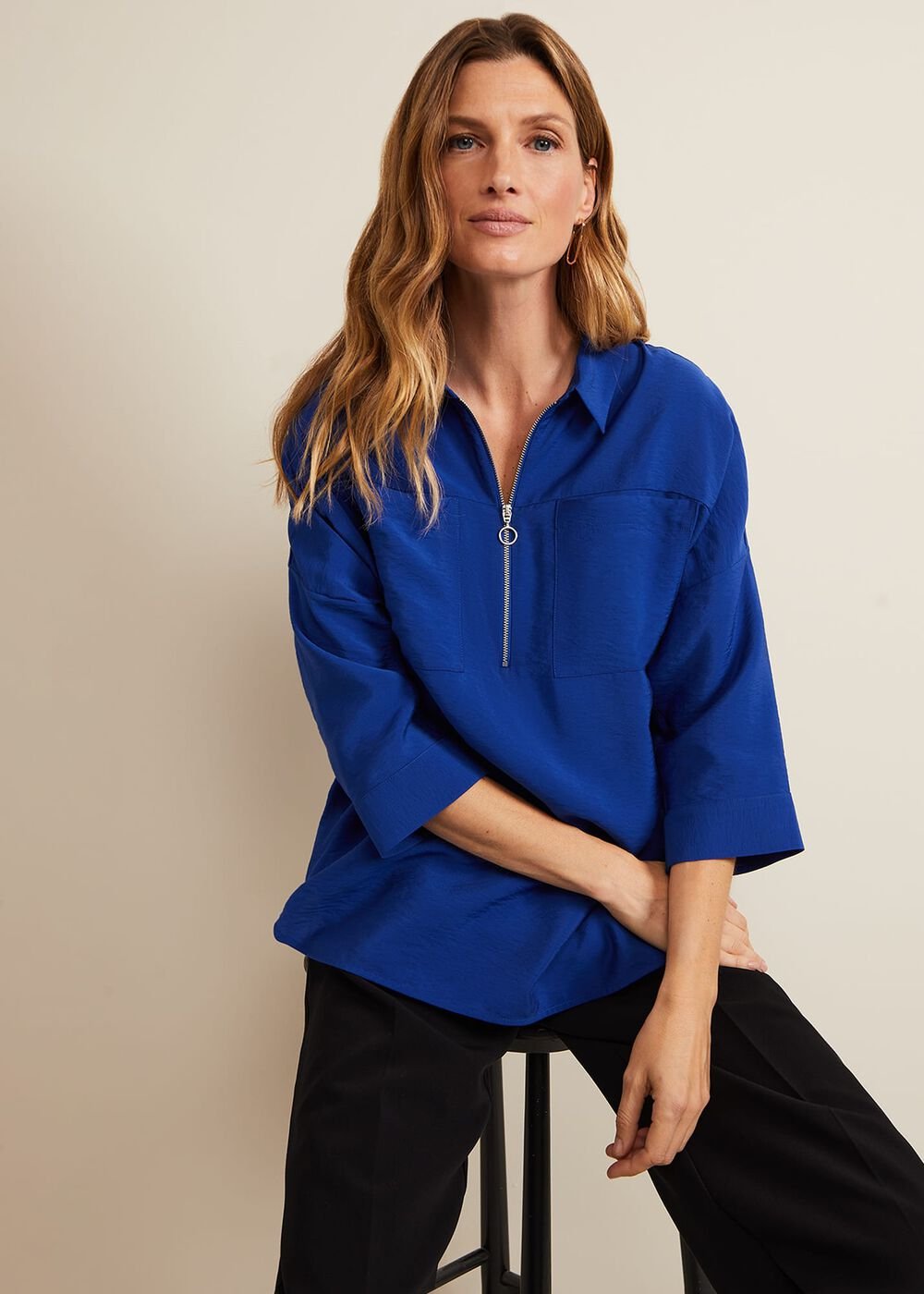 Cynthia Zip Shirt Cobalt