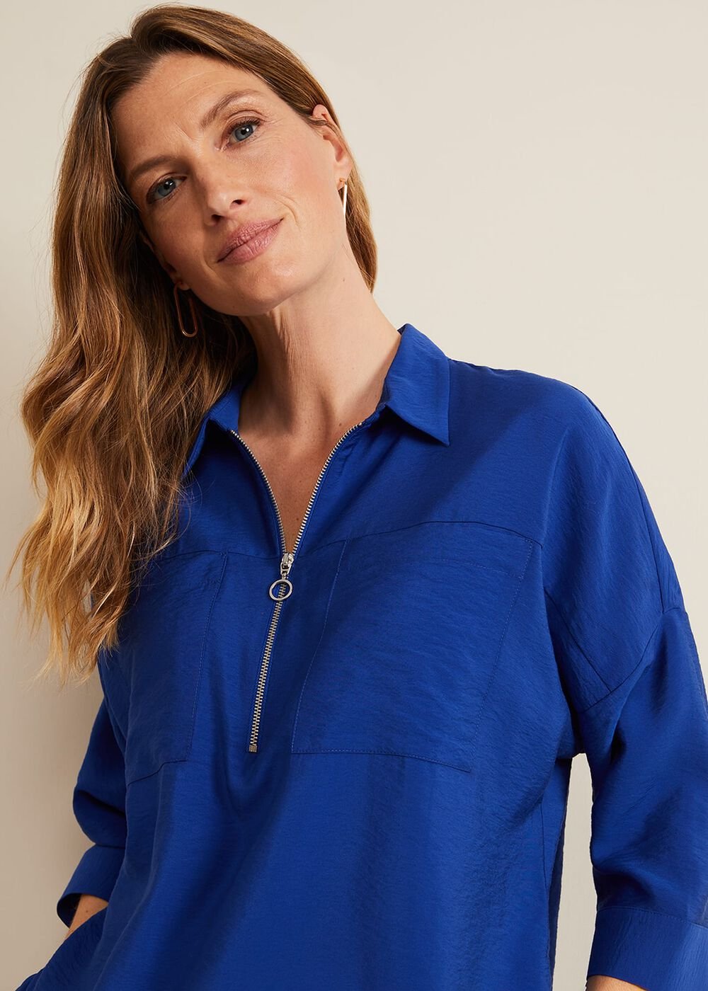 Cynthia Zip Shirt Cobalt