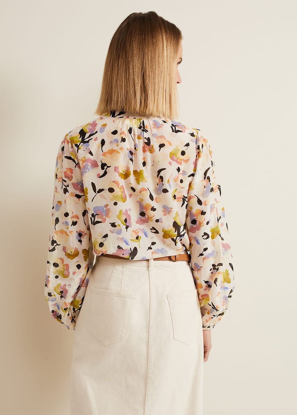 Maddie Watercolour Silk Blend Blouse Ivory