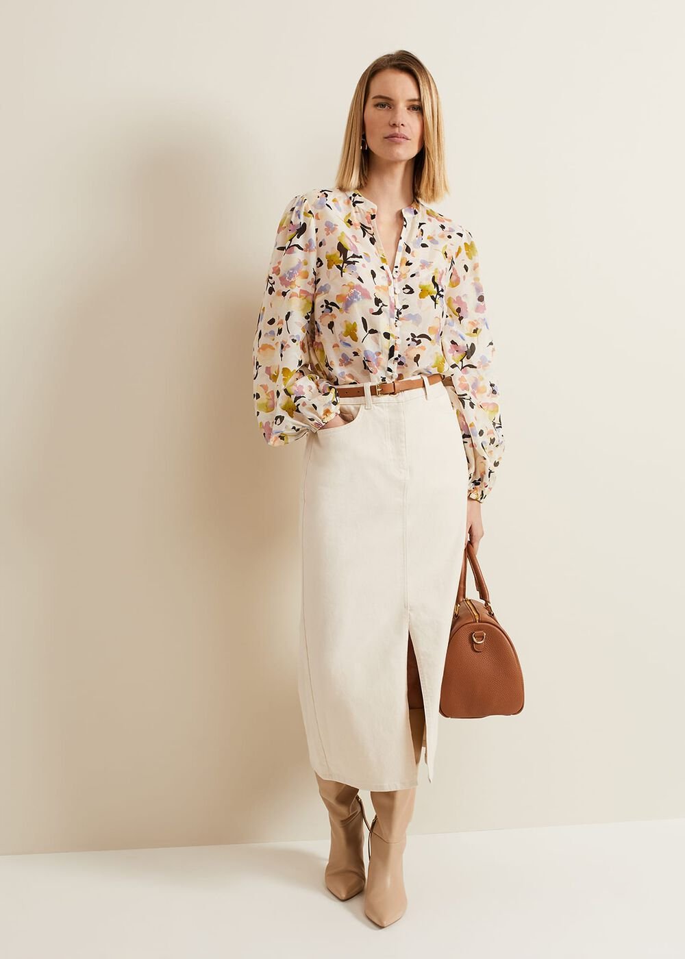 Maddie Watercolour Silk Blend Blouse Ivory