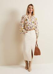 Maddie Watercolour Silk Blend Blouse Ivory