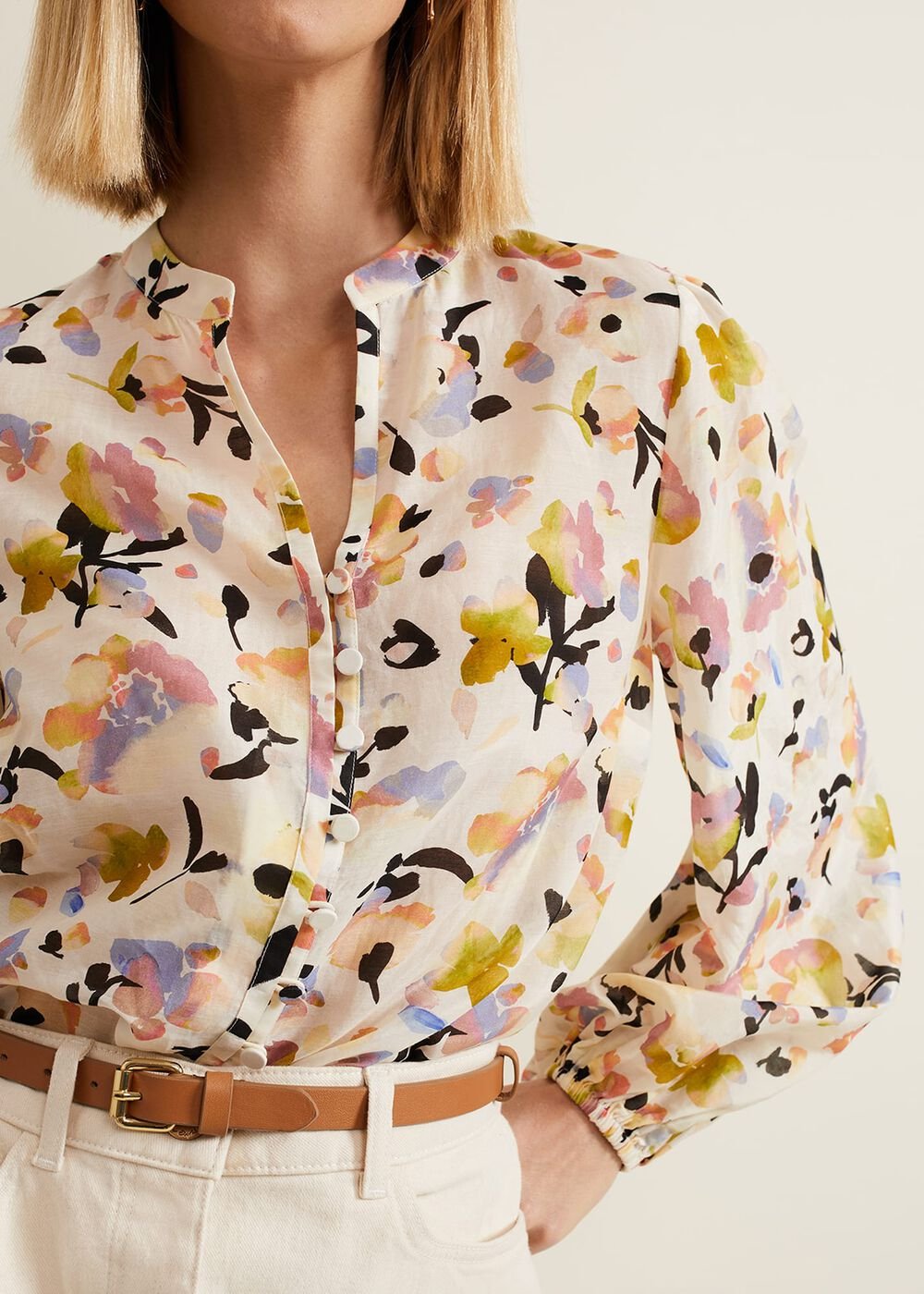 Maddie Watercolour Silk Blend Blouse Ivory