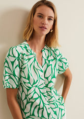 Louanna Linen Printed Shirt Green/Ivory