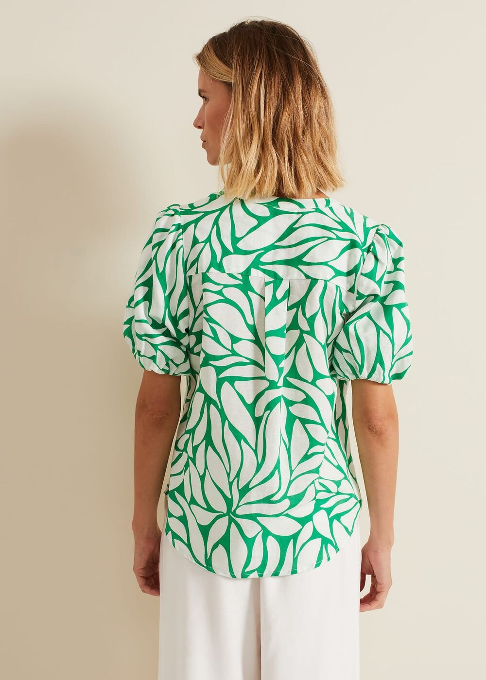 Louanna Linen Printed Shirt Green/Ivory