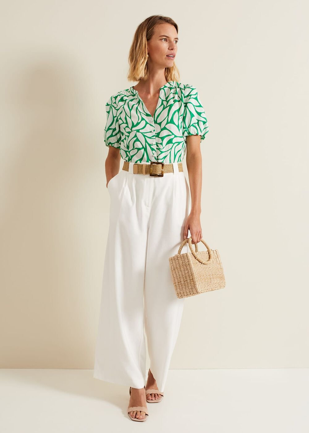 Louanna Linen Printed Shirt Green/Ivory