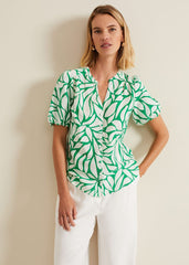 Louanna Linen Printed Shirt Green/Ivory