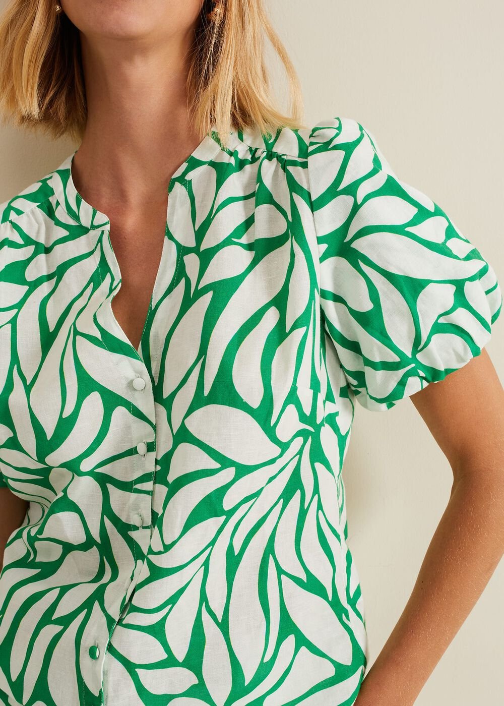 Louanna Linen Printed Shirt Green/Ivory