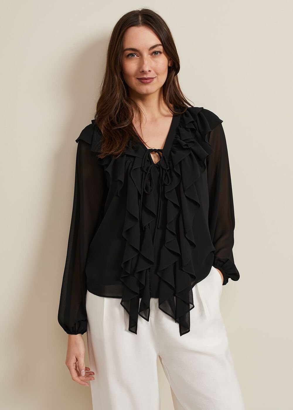 Ivana Ruffle Blouse Black