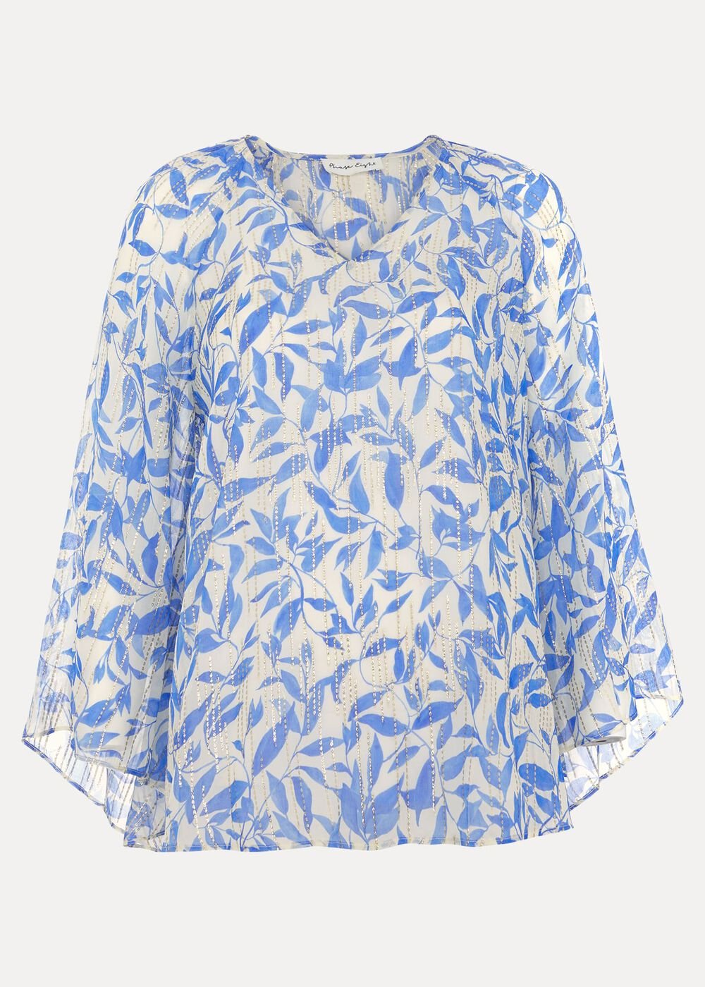 Simi Leaf Print Filcoupe Blouse Blue