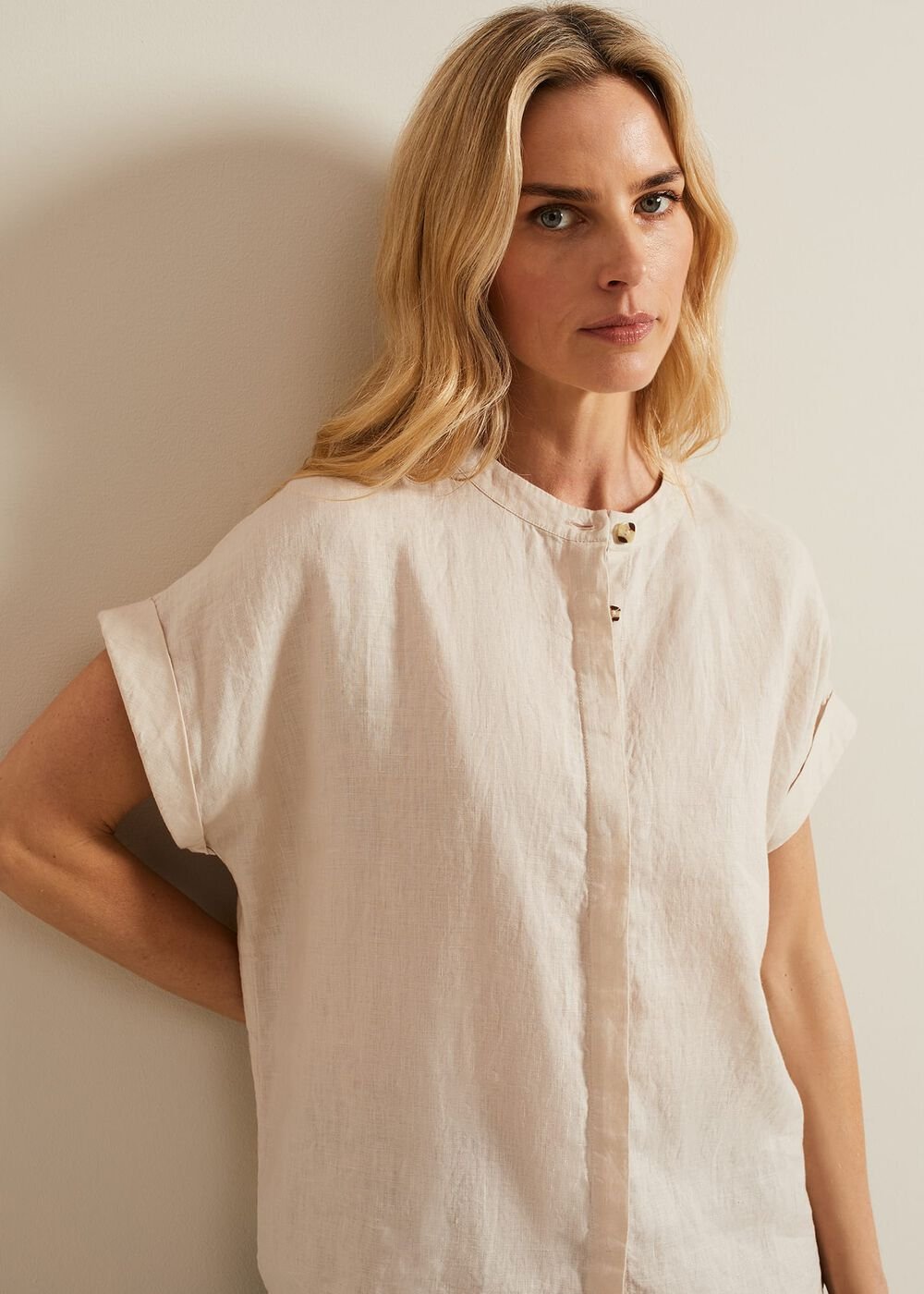 Kelsie Button Through Linen Shirt Neutral