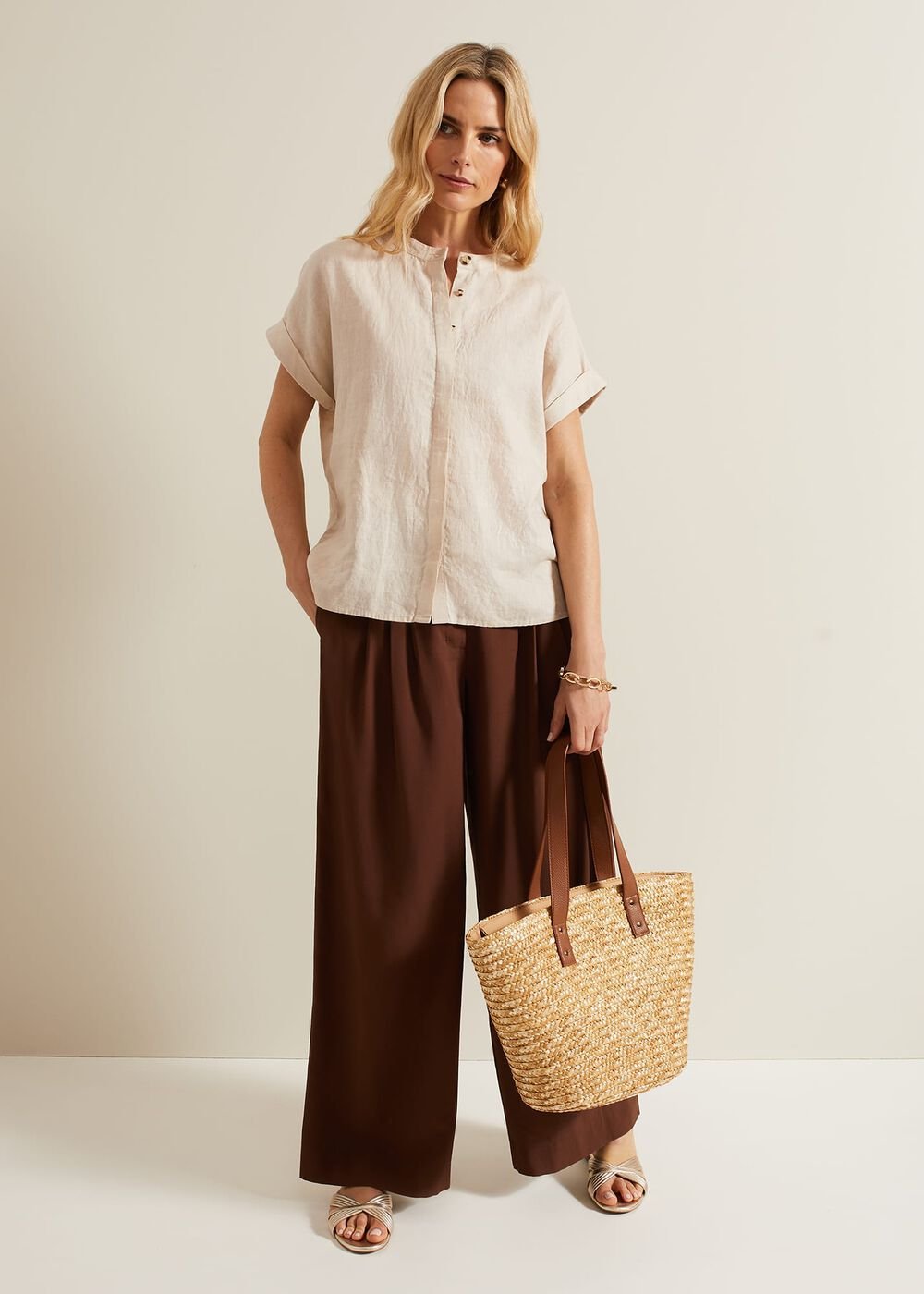 Kelsie Button Through Linen Shirt Neutral
