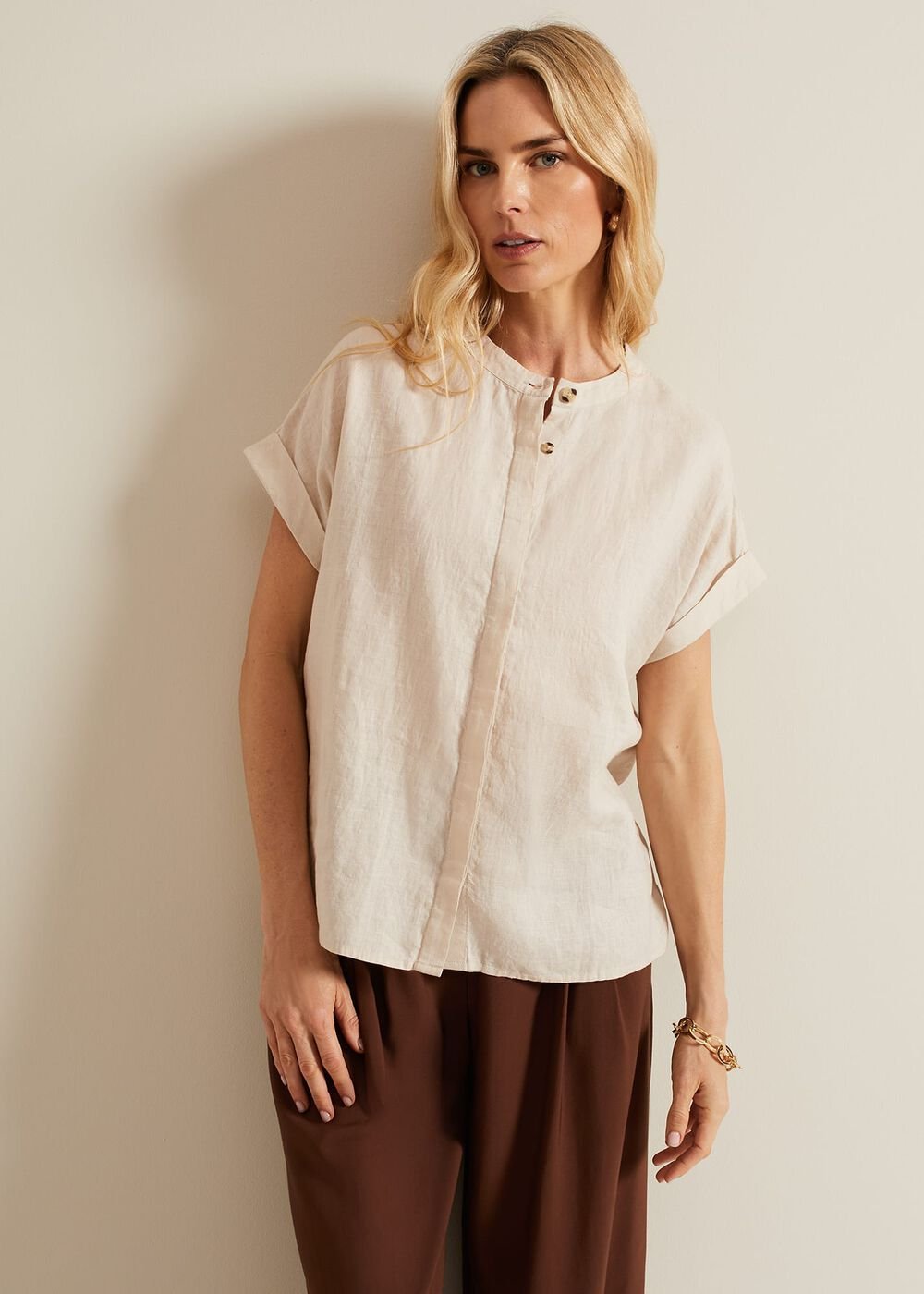 Kelsie Button Through Linen Shirt Neutral