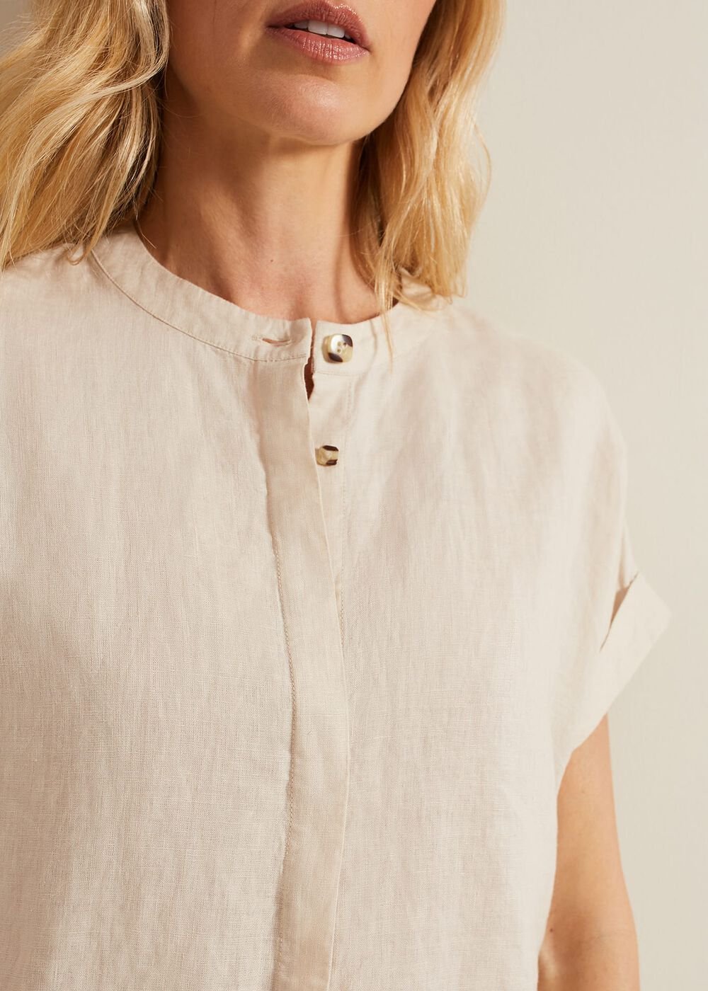 Kelsie Button Through Linen Shirt Neutral