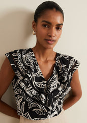 Rosey Linen Ruffle Top Black