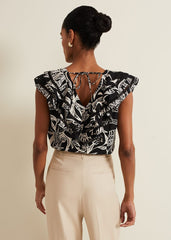 Rosey Linen Ruffle Top Black