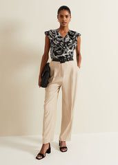 Rosey Linen Ruffle Top Black