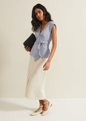 Sadie Striped Tie Waist Shirt Blue