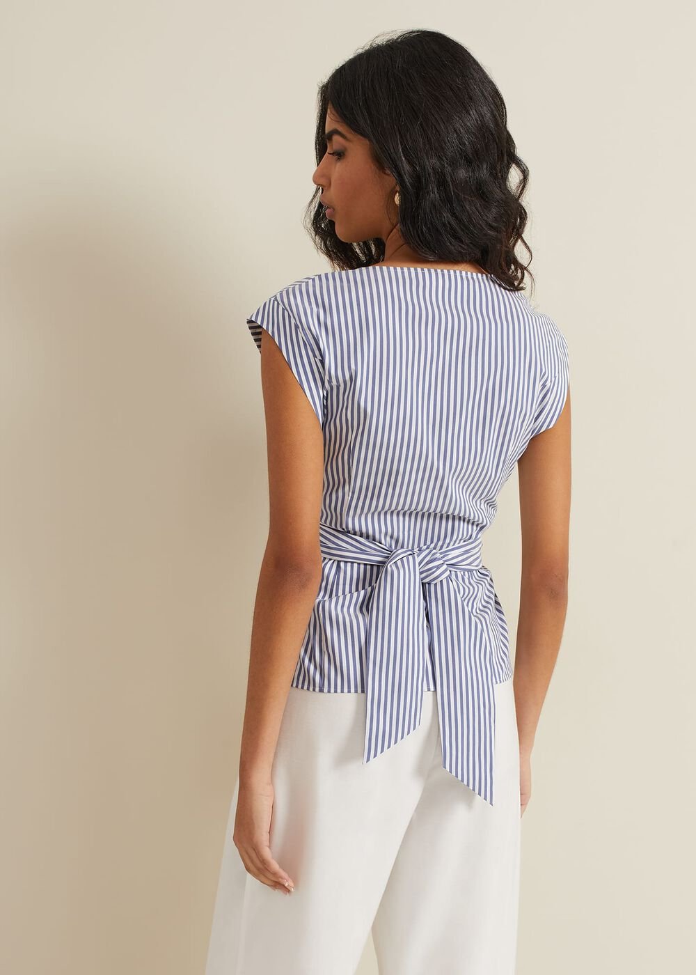 Sadie Striped Tie Waist Shirt Blue