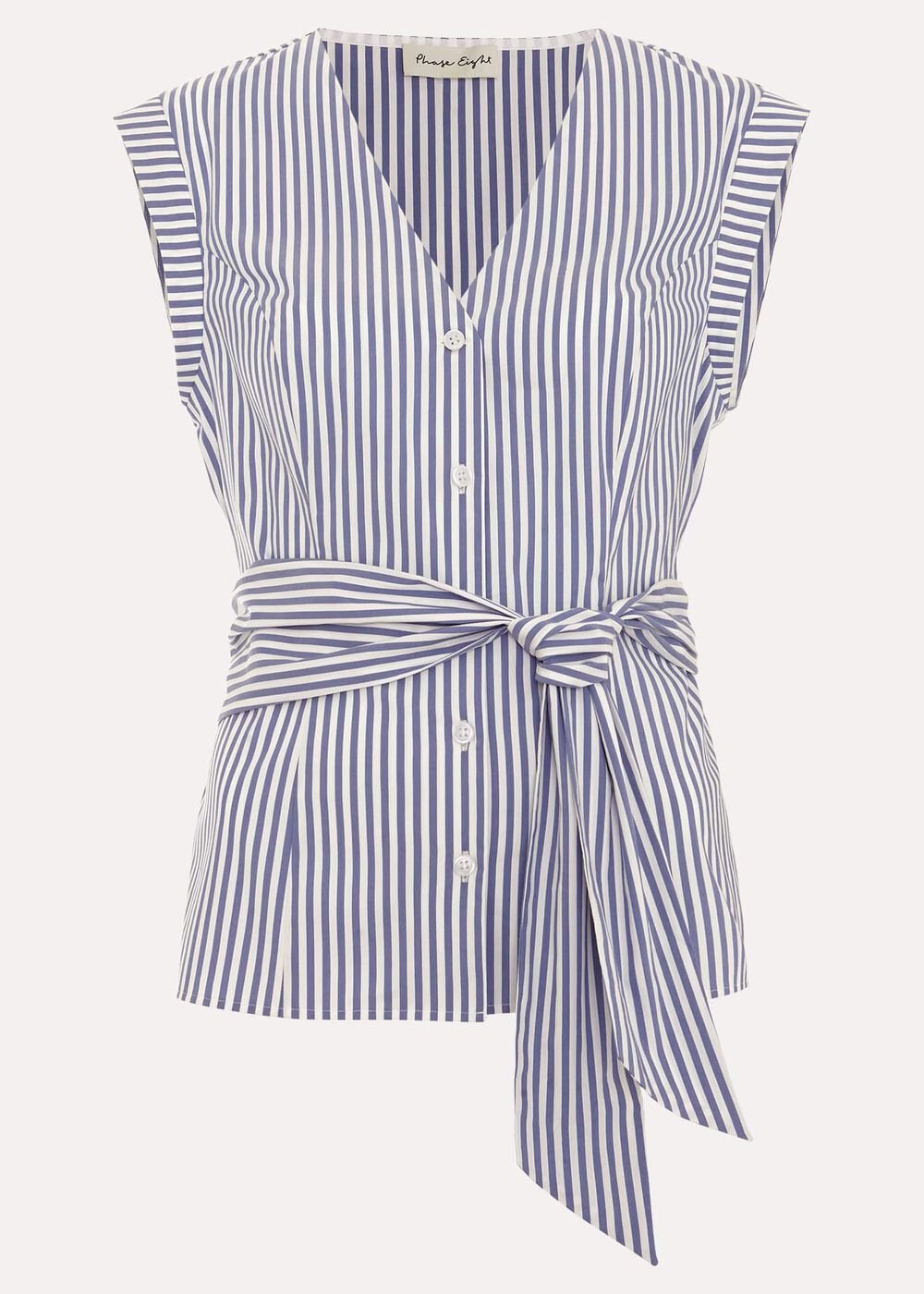 Sadie Striped Tie Waist Shirt Blue