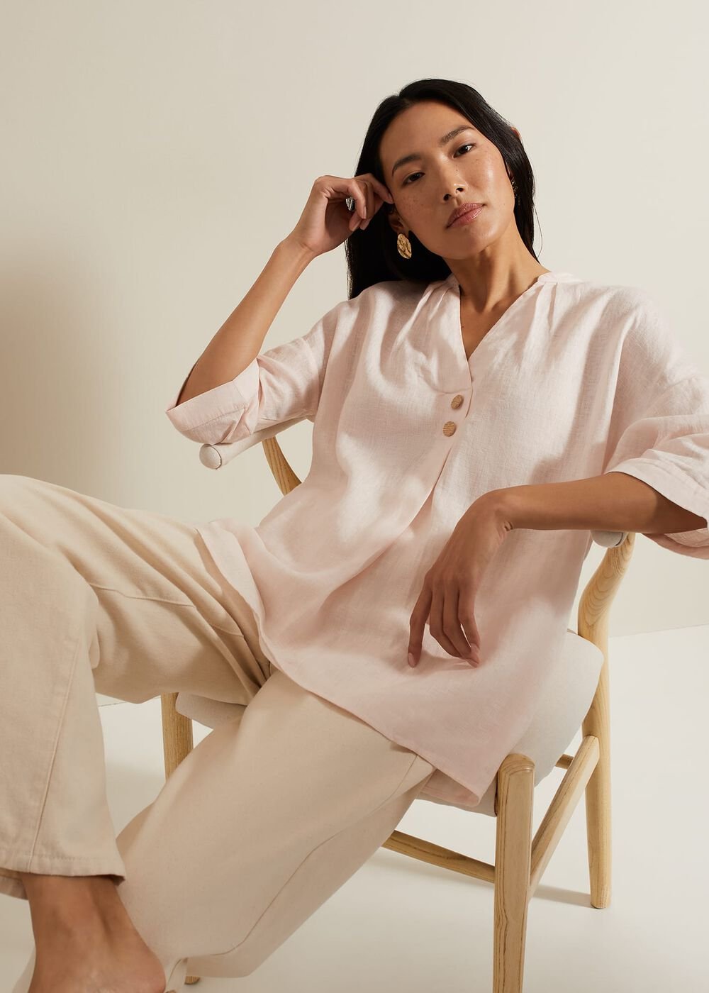 Posie Button Front Linen Shirt Pink