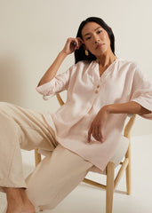 Posie Button Front Linen Shirt Pink