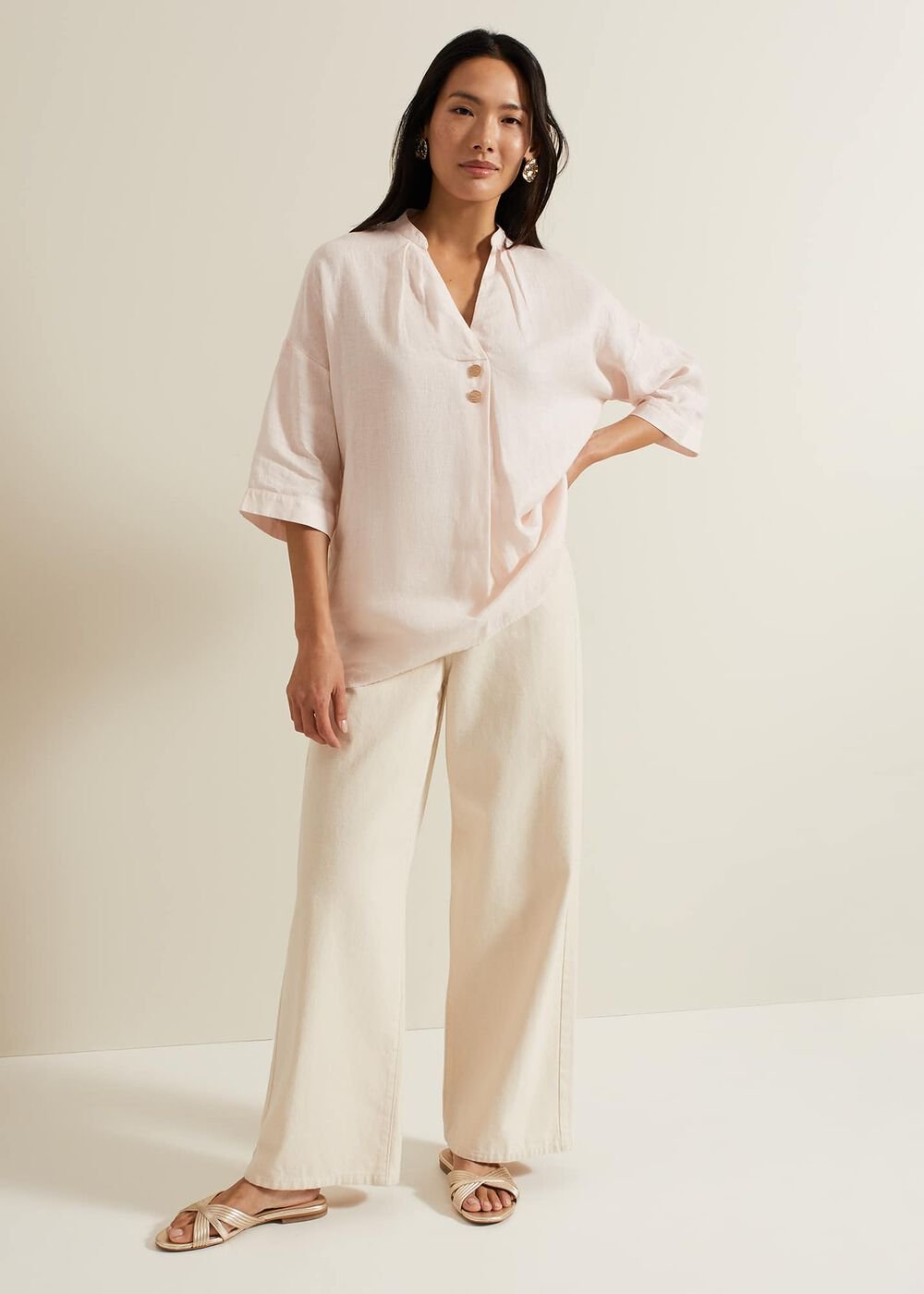 Posie Button Front Linen Shirt Pink