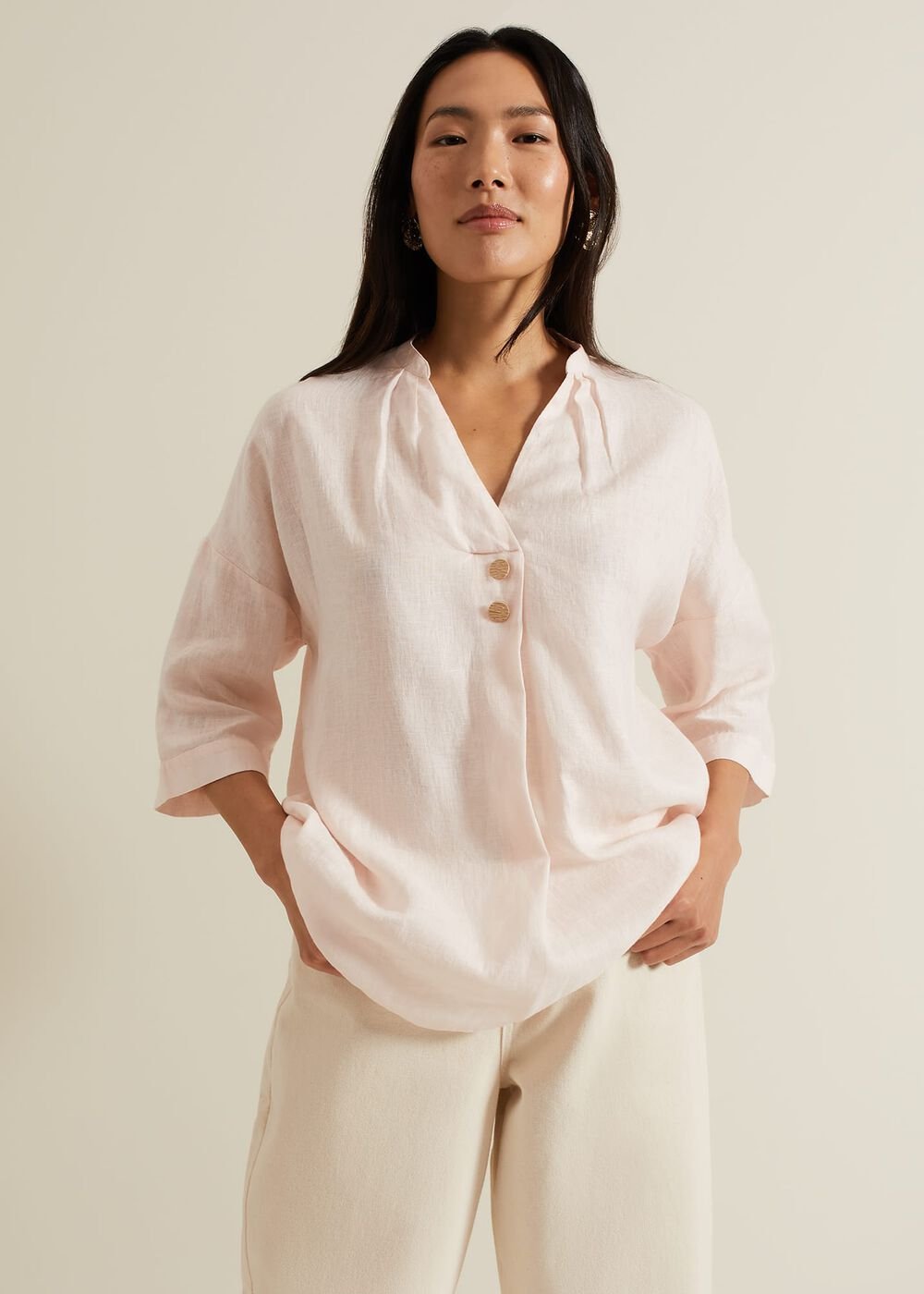 Posie Button Front Linen Shirt Pink