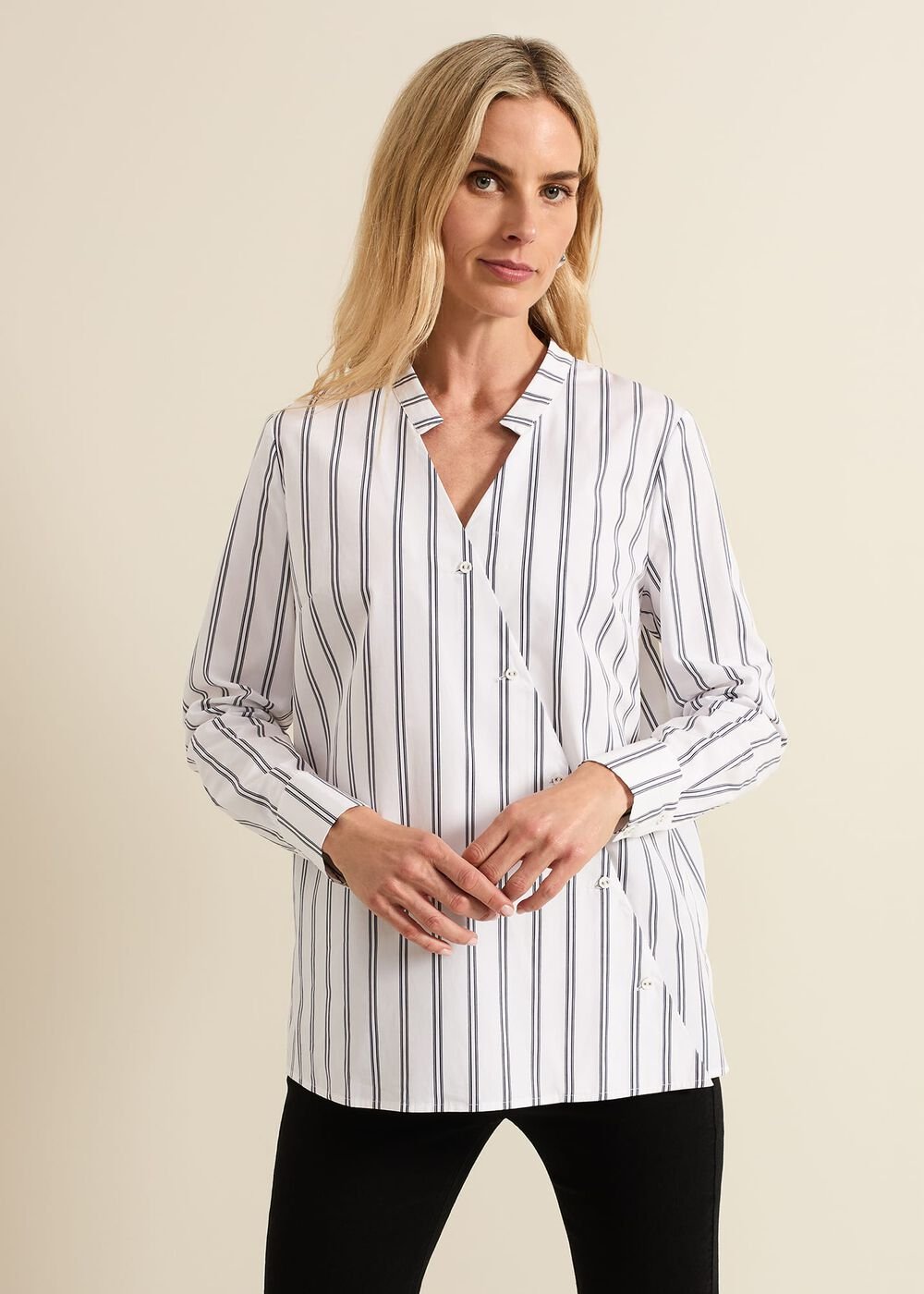 Ashlyn Asymmetric Striped Shirt White