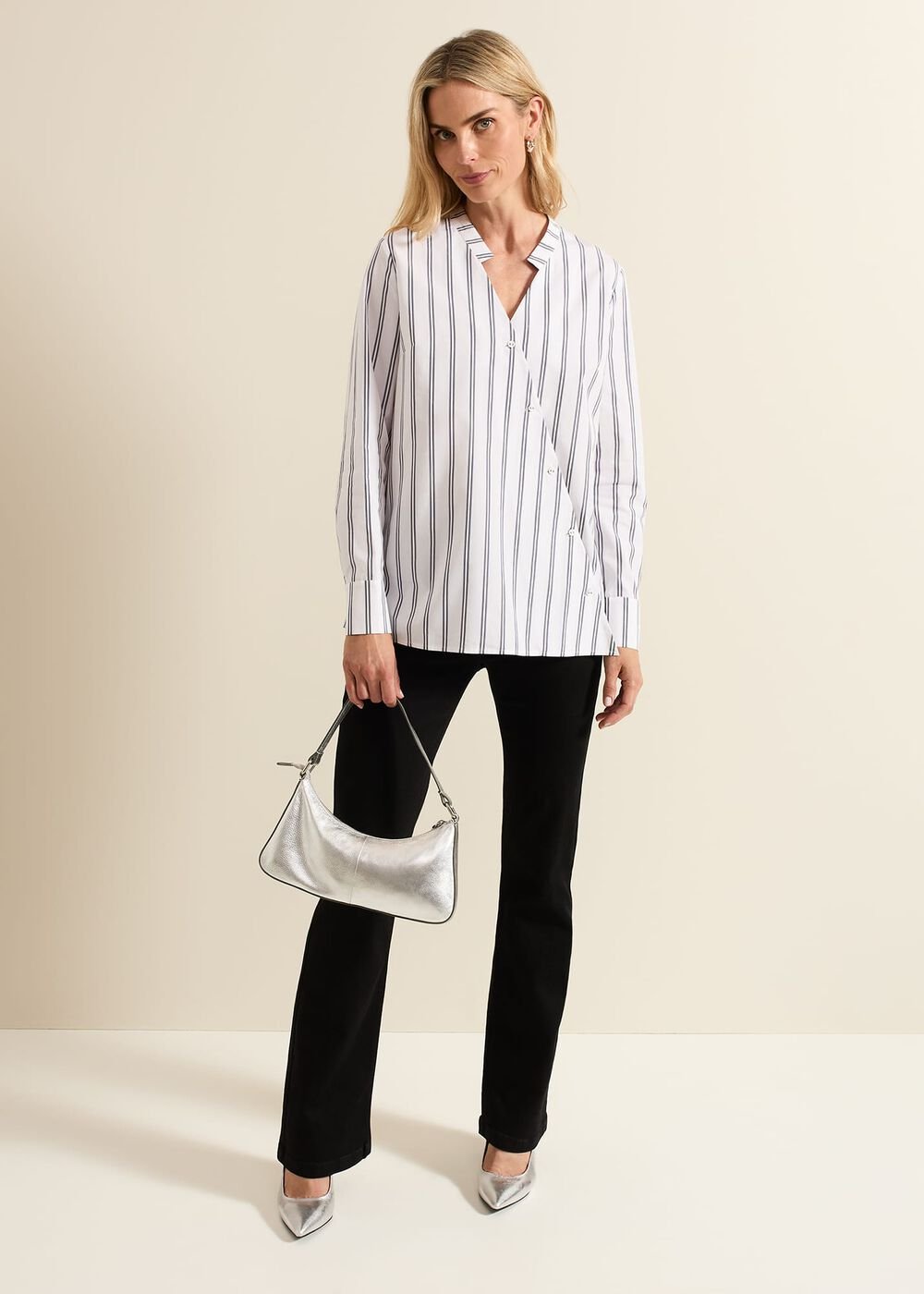 Ashlyn Asymmetric Striped Shirt White