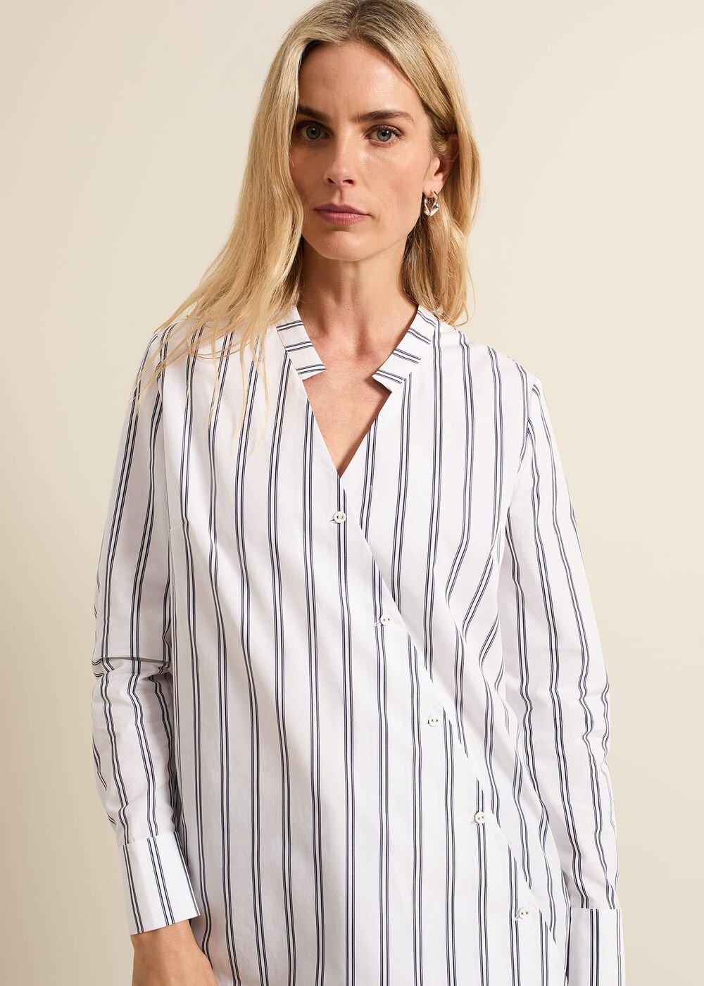 Ashlyn Asymmetric Striped Shirt White